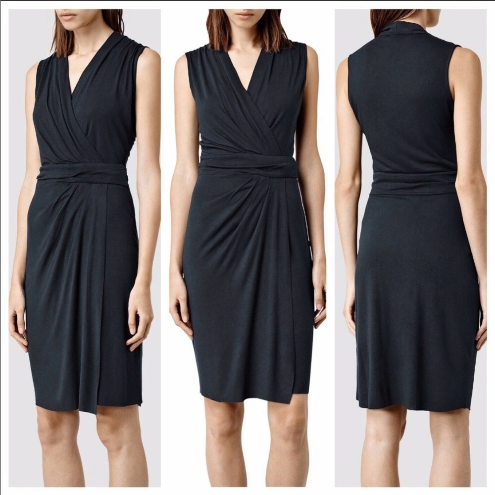All Saints Novi Wrap Dress sleeveless ruching Bsn Sz 10